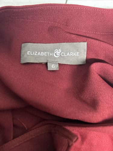 Elizabeth & Clarke Red 100% Unstainable Vegan Silk Long Sleeve Button Up 6