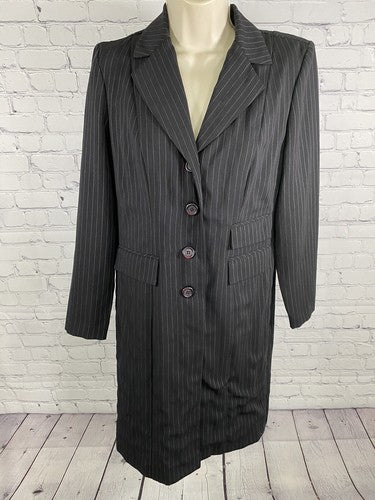 VTG Dani Max Petite Shoulder Pads Long Black Pinstriped Light Overcoat Jacket 4