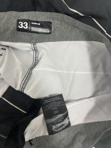 Hurley Black Gray Striped Drawstring Board Shorts Swim Trunks 33 (34X8.5)