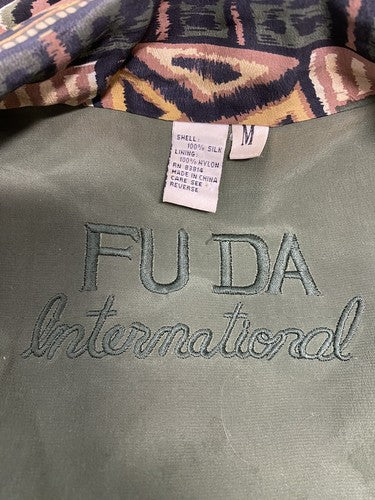 VTG Fuda International Colorful Aztec Print Full Zip 100% Silk Bomber Jacket M