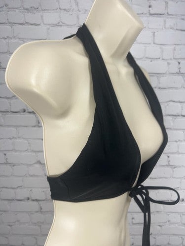 Aerie Black Scoop Neck Plunge Halter Tie Neck Bikini Swim Top Size S