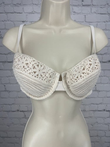 Shade & Shore Cream Crochet Underwire Balconette Bikini Swim Top 36D