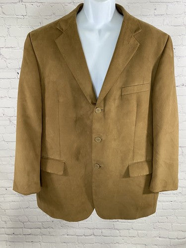 Andrew Fezza Light Brown Faux Suede 3 Button Blazer Jacket Super Soft 48 READ