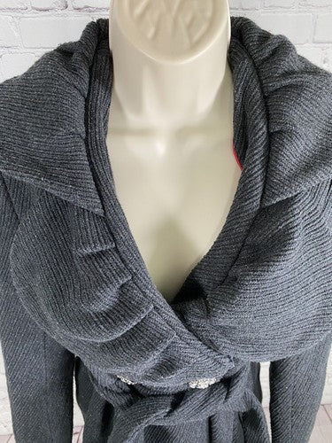 Ci Sono Charcoal Grey Wool Blend Rhinestone Button Waist Tie Jacket Coat Women S