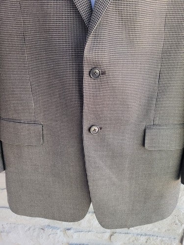 Peerless Couture International Silk & Wool Check Nailshead Black Gray Blazer 40R