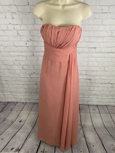 Allure Bridals Pink Strapless Back Zip Flowy Bridesmaids Prom Dress Gown Size 2