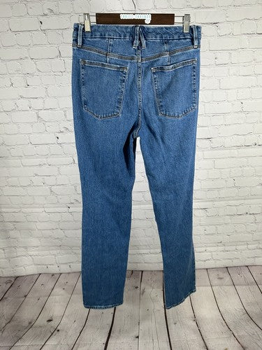 Good American Medium Wash Distressed Straight Leg Denim Blue Jeans 8/29 (29x31)