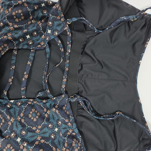 DownEast Swim Navy Floral Ruched Strappy Back One Piece Swimsuit Size XXL