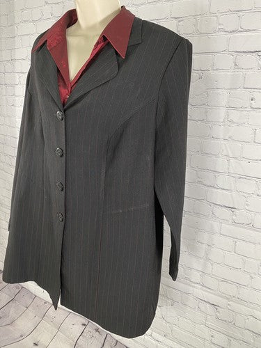 VTG Fashion Bug Black Red Striped Blazer Jacket With Red Dickie Collar 16W