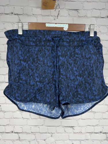 Athleta Blue Black Abstract Print Drawstring Lined Running Shorts L (32X2)