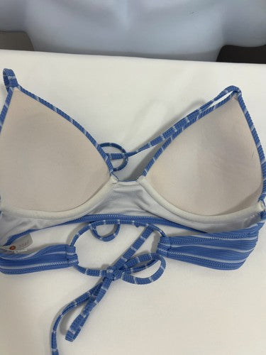 Shade & Shore Blue White Striped Textured Halter Push Up Bikini Swim Top 34B