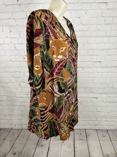 VTG A Personal Touch Colorful Shoulder Pad Button Up Jungle Themed Blouse 22W