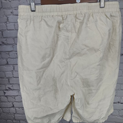 SIR7 Studio Cream Linen Cotton Blend Drawstring Elastic Waist Shorts L