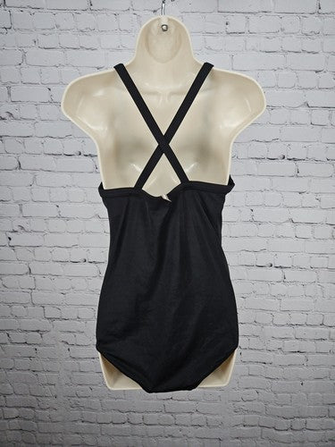 Lands' End Black Cross Back One Piece Swimsuit Bathing Suit Size 8