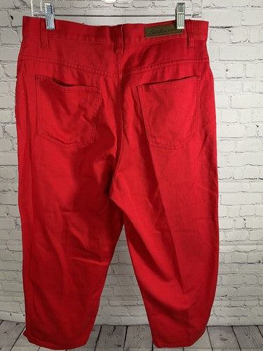 VTG Bill Blass Jeans Red Easy Fit Capri High Rise Cotton Denim Womens Pants 10