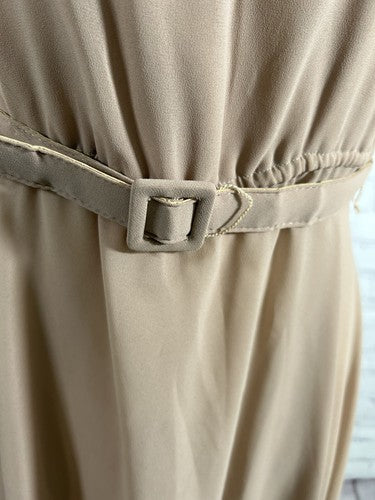 VTG Cobina Light Brown Sleeveless Beaded Neckline Belted Semi Sheer Dress XS