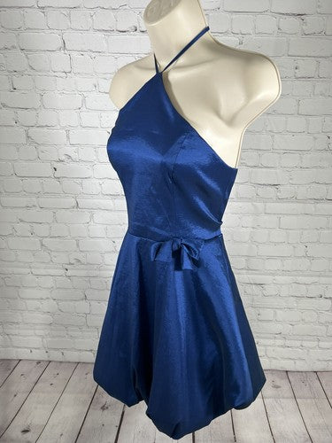 Teeze Me Blue Halter Short Bubble Hem Fit And Flare Party Dress Junior’s 11