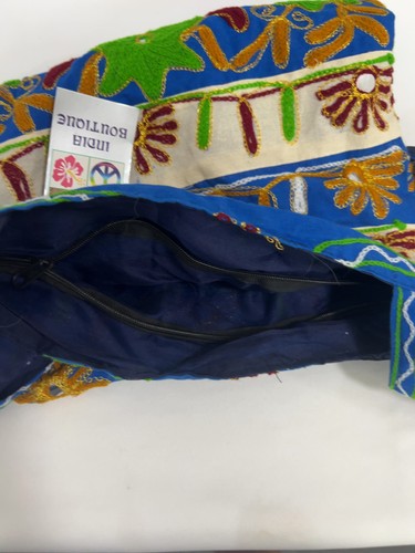 NWD India Boutique Blue Floral Mirror Embroidered Boho Crossbody Shoulder Bag