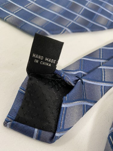 VTG NWT Joseph Feiss Blue Gray Check 100% Silk Men’s Wide Neck Tie (58 x 4)