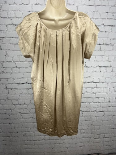 Kenneth Cole Reaction Champagne 100% Silk Pleated Cap Sleeve Tunic Top 8