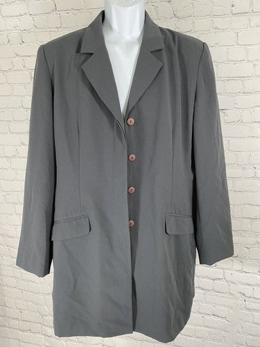 HW Collections Mossy Green Long Jacket Coat Collared Long Sleeve Size 16