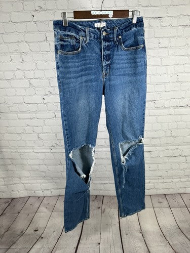 Good American Medium Wash Distressed Straight Leg Denim Blue Jeans 8/29 (29x31)