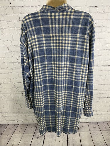 VTG Style New York Blue White Collared Long Sleeve Plaid Flannel Button Up L