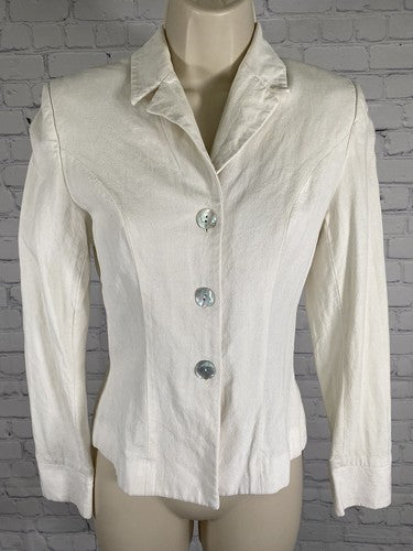 VTG Gia & Co Ivory 100% Linen Collared 3 Oyster Button Up Top Shirt Women’s 0
