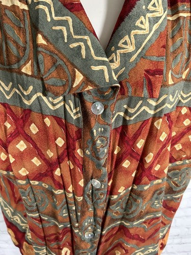 VTG Alix Taylor Short Sleeve Geometric Shoulder Padded Oyster Shell Button Up 18