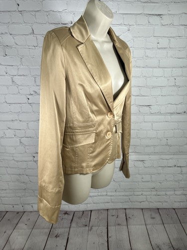 VTG Vanity Gold Tan Two Button Blazer Jacket Suit Jacket Italy Women’s Size XS
