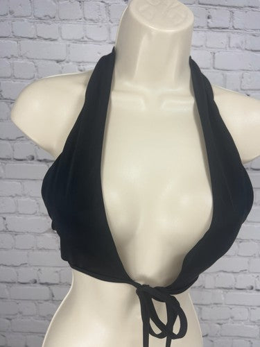 Aerie Black Scoop Neck Plunge Halter Tie Neck Bikini Swim Top Size S