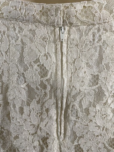 VTG Pastille Ivory Lace Cotton Blend Short Straight Pencil Skirt USA Size 8