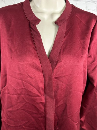Elizabeth & Clarke Red 100% Unstainable Vegan Silk Long Sleeve Button Up 6