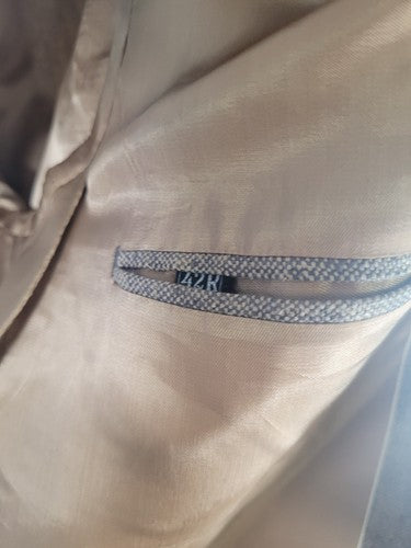 Andre Villard Paris Beige Gray Sport Coat Blazer Textured Silk Blend Size 42R