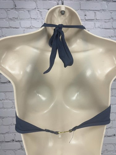 Victoria's Secret Grey Blue Gold Logo Halter Push Up Bikini Swim Top L
