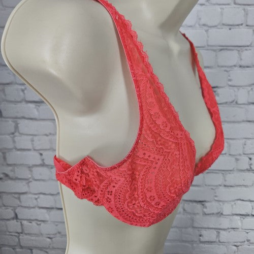 Intimately Free People Coral Sheer Lace Unlined Underwire Plunge Bra 34C