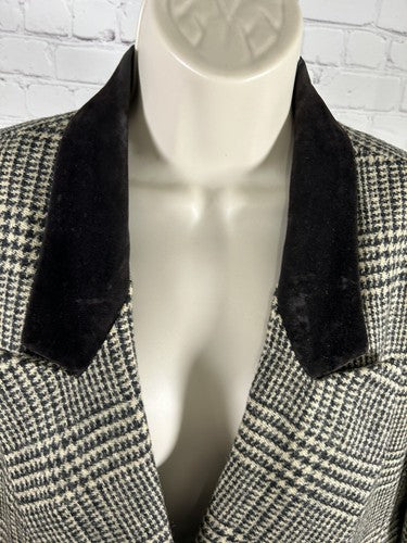 VTG Charles Klein Black Brown Plaid Double Breasted Peak Lapel Women’s Blazer L