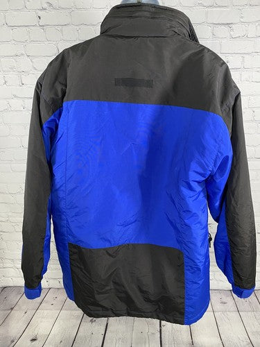 Polar Edge Black Blue Full Zip Peek A Boo Hood Snap Up Jacket Coat XL