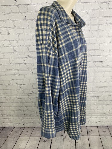 VTG Style New York Blue White Collared Long Sleeve Plaid Flannel Button Up L