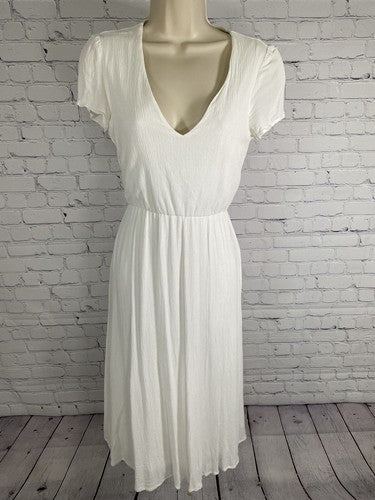WAYF Where Are You From White Short Sleeve Elastic Waist Flowy Midi Dress XS