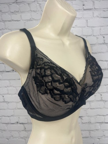 Natori Black Floral Lace Nude Lined Underwire Contour Cup Bra 36DDD