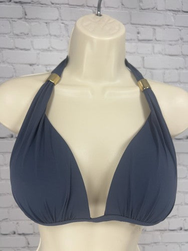 Victoria's Secret Grey Blue Gold Logo Halter Push Up Bikini Swim Top L