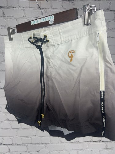 Tucann White Black Ombre Lace Up Zip Pocket Swim Trunks Shorts S (30X2.5)