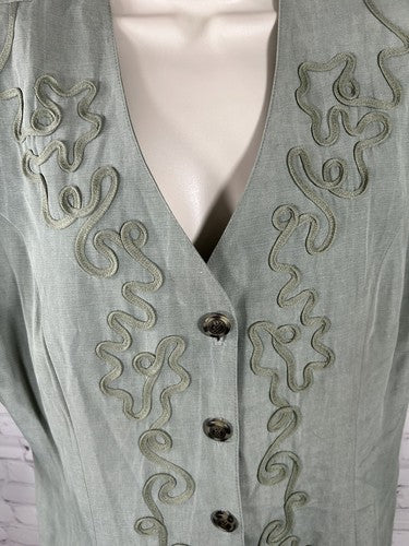 VTG Perceptions By Irene B Green Shoulder Padded Button Up Embellished Blouse 14