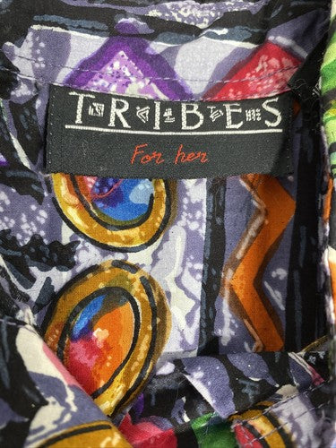 VTG TRIBES for Her Collared Long Sleeve Geometric Paisley Colorful Button Up XS