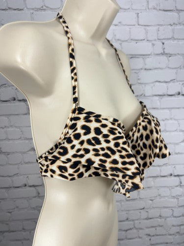 PINK Victoria's Secret Leopard Print Tiered Ruffle Halter Bikini Top S
