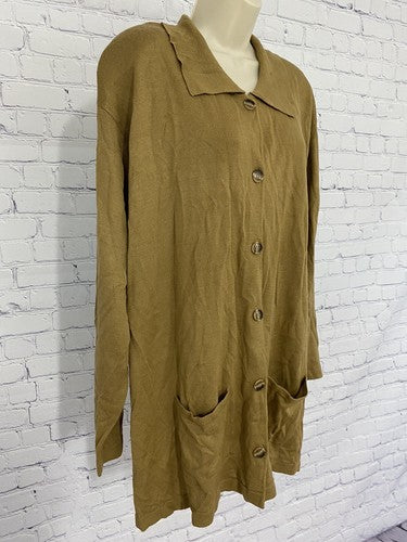 VTG Jon Lawrence LTD. Brown Button Down Sweater Cardigan Pocket Shoulder Pads XL