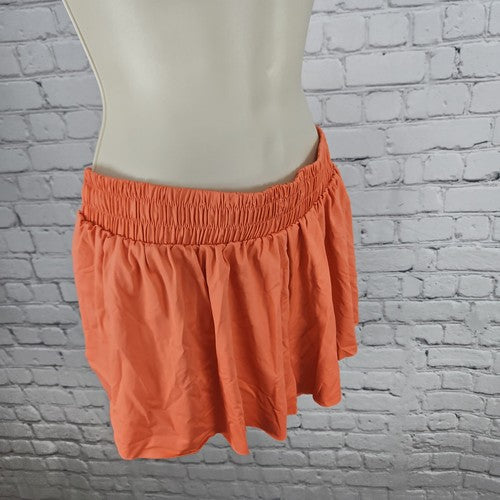 Luogongzi Orange 2 in 1 Flowy Elastic Waist Stretch Running Shorts L