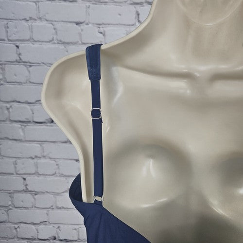 Calvin Klein Navy Blue Ruched Square Neck One Piece Swimsuit Bathing Suit 12