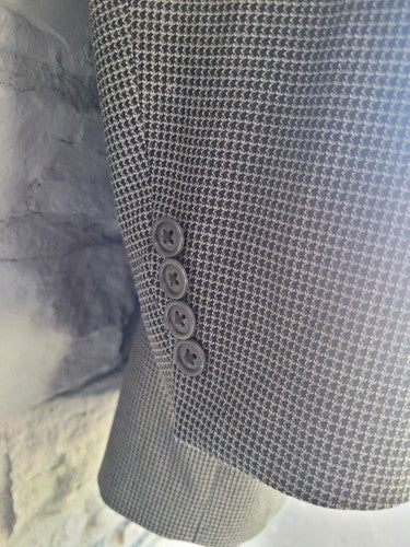 Peerless Couture International Silk & Wool Check Nailshead Black Gray Blazer 40R